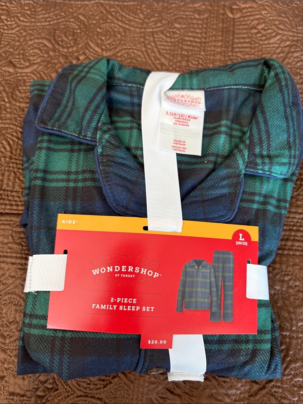 Kids Pajama Set - Green & Navy Plaid | Size 10-12 | New with tags